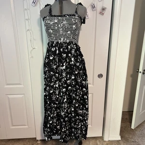 Free People Jumpsuit Blumen gesmokt weites Bein schwarz Medium Boho fließend - Bild 1 von 8