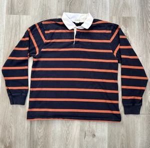 J Crew Rugby Shirt Mens XL Long Sleeve Oarsman Polo Black Orange Striped Vintage - Picture 1 of 8