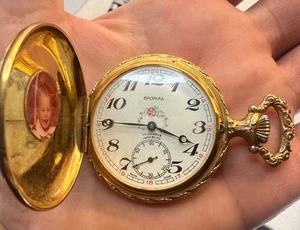 Vintage SIGNAL 17 Jewels Incabloc Swiss Taschenuhr goldfarbenes Jägergehäuse - Rai - Bild 1 von 7