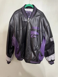 Vintage 90s K State Kansas State University Wildcats bomber leather jacket XL - Picture 1 of 6