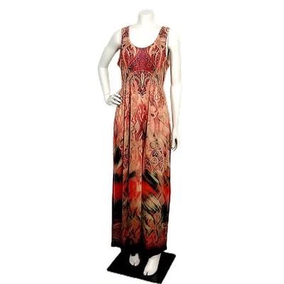 One World Live & Let Live Orange Maxi Dress M Sleeveless Knit Stretch Boho - Image 1 of 4