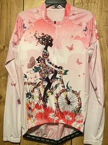 Camiseta deportiva de ciclismo de manga larga WEIMOSTAR L rosa floral dama montar en bicicleta - Imagen 1 de 3