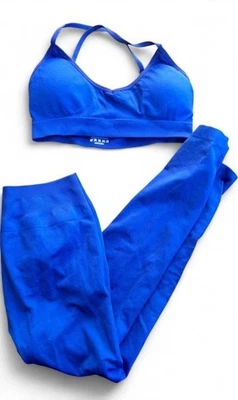 Two Peice女式蓝色活动服健身房分钟打底裤和上衣 — 第 1/2 张图片