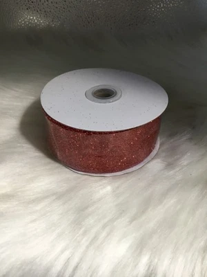 NEW Ribreeze 1.5" 10 Yards Red Glitter Wired Ribbon Christmas Decor Gifts - Image 1 of 2