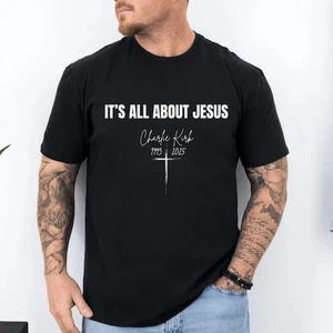 Charlie Kirk RIP Christian Shirt, It's All About Jesus Patriotic Tee - Bild 1 von 4