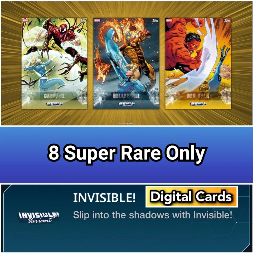 Topps Marvel Collect Invisible! Super Rare Only 8 Cards - Image 1 of 1