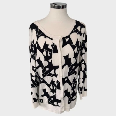 Halogen Womens XXL WHite Black Print Button Front Cardigan Sweater  - Image 1 of 4