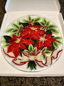 Peggy Karr Glas Teller Platte Weihnachtsstern Bouquet Stechpalme 15,5" Weihnachten Feiertage - Bild 1 von 15