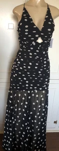 Mango Polka Dot Maxi Dress NWT Original Price $159.99 Pleated top Sheer Skirt - Picture 1 of 7