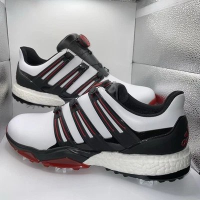 Zapatos de golf Adidas Powerband Boa Boost para hombre 11,5 blancos/negros/rojos esfera de clavos pies nuevos con etiquetas Foto 1 de 4