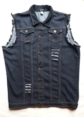 Chaleco de mezclilla negro Nasky para hombre grande punk Y2K chaqueta de motociclista base rasgaduras desgastadas Foto 1 de 4