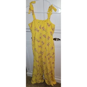 GB Girls Yellow Floral Jumpsuit Tie Strap Button Front Size 10 - Picture 1 of 4