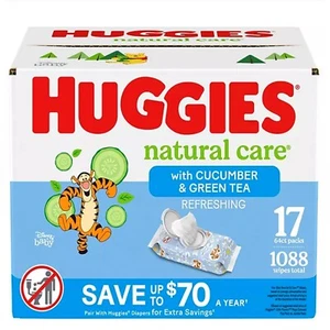 Huggies Natural Care Salviette per Bambini, Cetriolo e Tè Verde, 17 Pz., 1088 Salviette - Foto 1 di 7