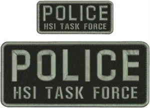 POLICE HSI TASK FORCE EMBROIDERY PATCH 4X10 AND 2X5 hook on back BLK/GRAY - Picture 1 of 2