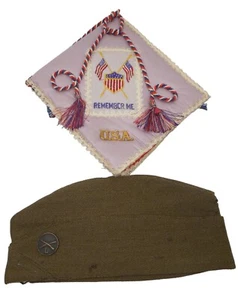 ORIGINAL WWI US Army Infantry Overseas Cap Hat & Sweetheart Cover Flag Lot DR7 - Picture 1 of 4