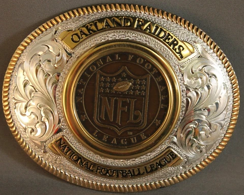 OAKLAND RAIDERS BELT BUCKLE - MONTANA SILVERSMITHS - STERLING SILVER PLATE - NEW Cover