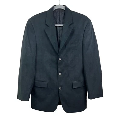 Abrigo deportivo Andrew Fezza New York para hombre imitación gamuza solapa bolsillos forrado negro 36R Foto 1 de 4