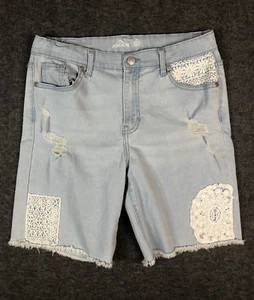Jordache Girls Jean Shorts Distressed with Lace Size 16 Adjustable Waist - Picture 1 of 13