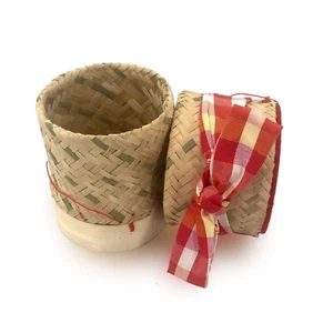 Pack of 2 Small Sticky Rice Basket 3.5 Inches Laos Bamboo Serving Baskets NEW - Picture 1 of 5