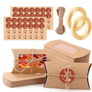 50Pcs Kraft Paper Pillow favor Box Wedding Party Favour Gift Candy Small Boxes - Picture 1 of 7