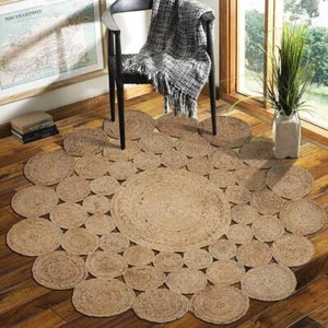 Rug Area Jute Round Rug Beige Circle Design Farmhouse Rustic Look Rug Boho Rug - Picture 1 of 6