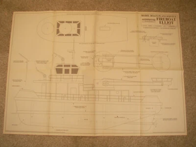 Modellboot Pläne des Feuerwehrbootes Elliot ein halbmaßstabsgetreues Hafenmodell 27” lang 8” - Bild 1 von 2