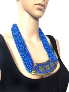 N7686 Handmade FASHION Tribal Gypsy Glass Multi Strand Resin Necklace Women Gift - Picture 1 of 4