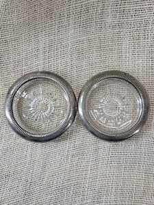 Leonard Italy Crystal and Silver Plated Rimmed Coasters Set of 2 - Picture 1 of 5