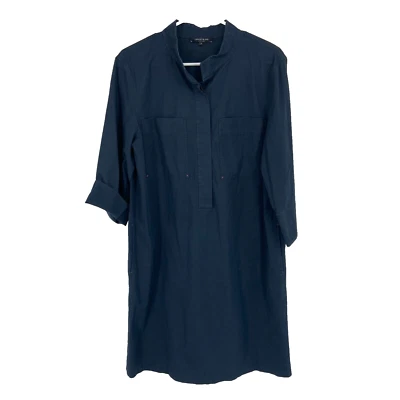 Lafayette 148 Women M Shirt Dress 3/4 Sleeve Navy Blue Minimalist Classic Simple - Image 1 of 4