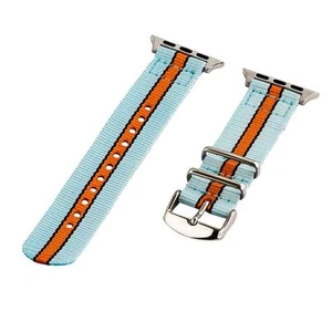 Light Blue/Black/Orange 2 Piece Classic SS Nylon Watch Band for 38mm Apple Watch - Picture 1 of 1