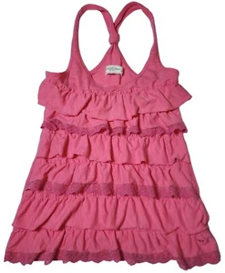 Y2K Abercrombie & Fitch Pink Ruffled Racerback Tank Top Small Lace Trim Cute - Picture 1 of 6