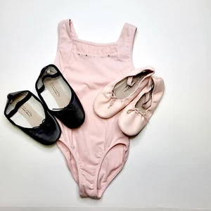 Freestyle by Danskin Dance Pink Leotard girls 6/6X Ballet Jazz / 2 pair slippers - Picture 1 of 4