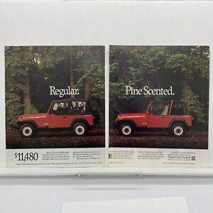 1994 Jeep Wrangler 2 page Print Ad Regular Pine Scented Red 1990s Vintage Auto