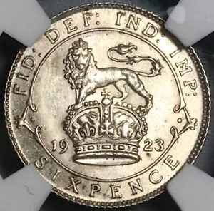 1923 NGC MS 64 6 Pence George V Great Britain Key Wedding Bride Coin (23021101C) - Picture 1 of 6