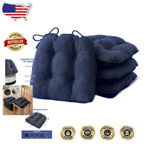 Versátil paquete de 4 cojines para silla azul marino con diseño antideslizante - confort moderno - Imagen 1 de 9