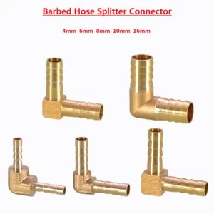 90° Elbow Brass Barbed Hose Splitter Connector Fuel Pipe Gas Tubing Joiner4-16mm - Picture 1 of 12