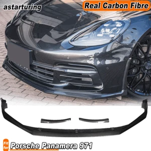 For Porsche Panamera 971 2017-2019 REAL CARBON Front Bumper Lip Splitter Spoiler - Picture 1 of 12
