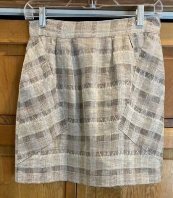 Falda Ceremonia de Apertura Mujer Talla S Marrón A Cuadros Recta Sobre la Rodilla Lino Foto 1 de 4