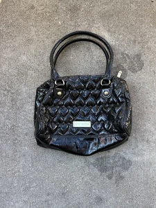 Betsey Johnson Quilted Black Heart Bow Patent Handbag Satchel Purse - Picture 1 of 4
