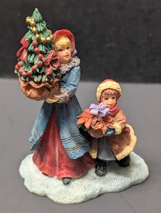 O'Well Village Figur Mutter trägt einen Baum und Kind mit Blumenkorb 2,75" - Bild 1 von 5