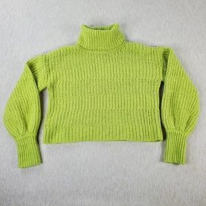 Suéter Hippie Rose Para Mujer Pequeño Recortado Verde Grueso Tejido Cuello Alto Acogedor Elegante - Imagen 1 de 10