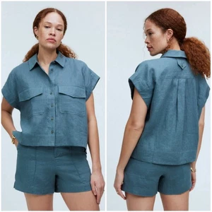 Madewell Womens Flap-Pocket Button Up Linen Shirt S Distant Mineral Quiet Luxury - Picture 1 of 8