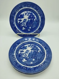 Set Of 4 Vintage Allertons England Blue Willow 8” Salad Luncheon Plates - Picture 1 of 7