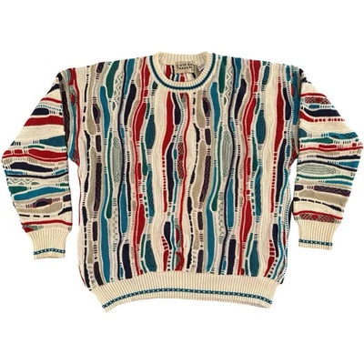 Cotton Traders Sweater 3D Knit Mens Sz L Vtg 90s Grandpa Dad Biggie Y2K Cosby - Image 1 of 4