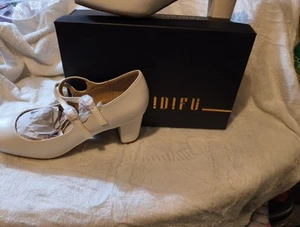 Scarpe comode stile retrò anni 40 decolte tacco doppio cinturino punta tonda panna pennino Idifu - Foto 1 di 7