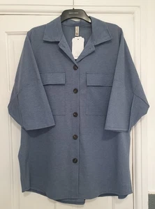 Nuevo con etiquetas Hecho en Italia Plus Talla Grande 16 18 20 Azul Manga Corta Chamarra Top! - Imagen 1 de 4