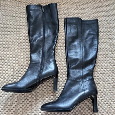 AQUATALIA Delina Knee High Weatherproof Black Leather Boots, Heel, 8.5, New $625 - Image 1 of 4