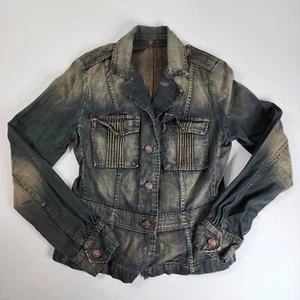 7 For All Mankind Womens Denim Trucker Jacket Size M Black Button Up Made in USA - Picture 1 of 8