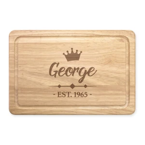 Personalised Chopping Board Crown Est Date Wooden Custom Dad Birthday - Picture 1 of 1