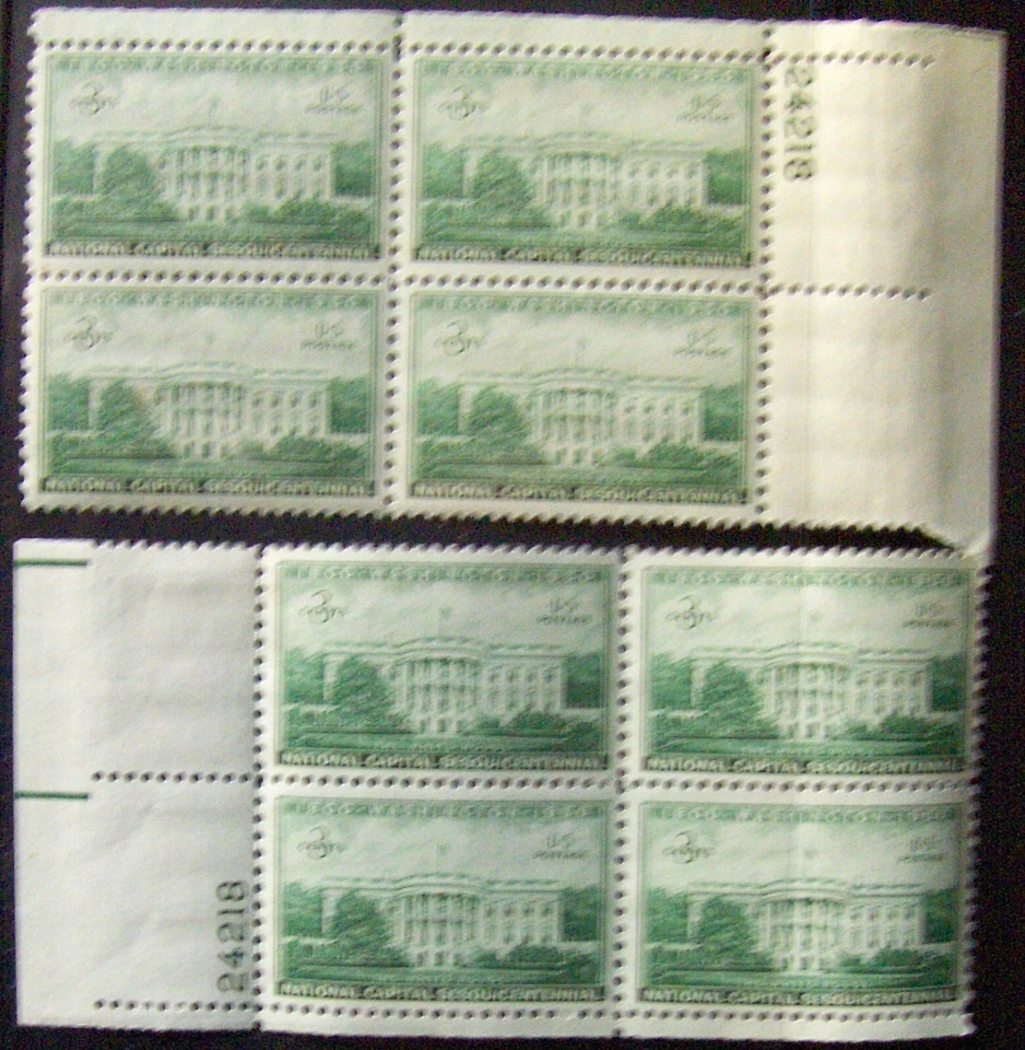 US 3¢ stamp SC #990 White House National Capital MNH 2 plate blocks w/ matching - Image 1 of 1